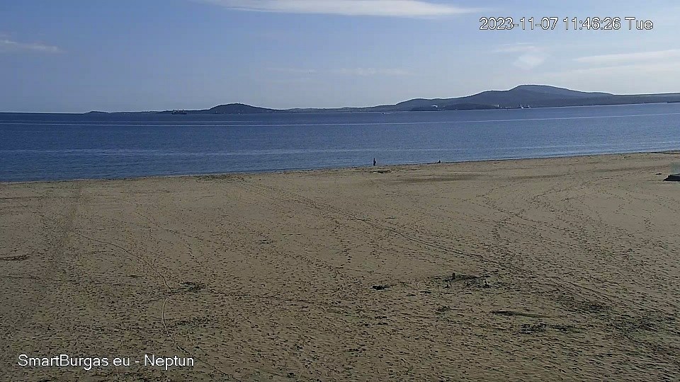 Бургас уеб камери бар Нептун централен плаж, Приморски парк бряг залив Черно море, велоалея кв.Сарафово времето на живо