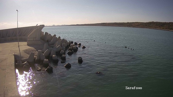 Уеб камера от Бургас, кв. Сарафово, залив бряг Черно море вълнолом пристанище, live webcam