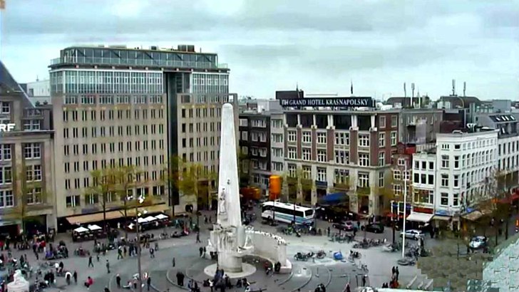 Амстердам времето на живо уеб камера Център площад 'Дам', столица Кралство Нидерландия (Холандия), live webcam